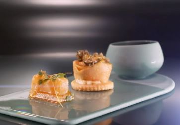 présentation assiette melon et câpres top chef